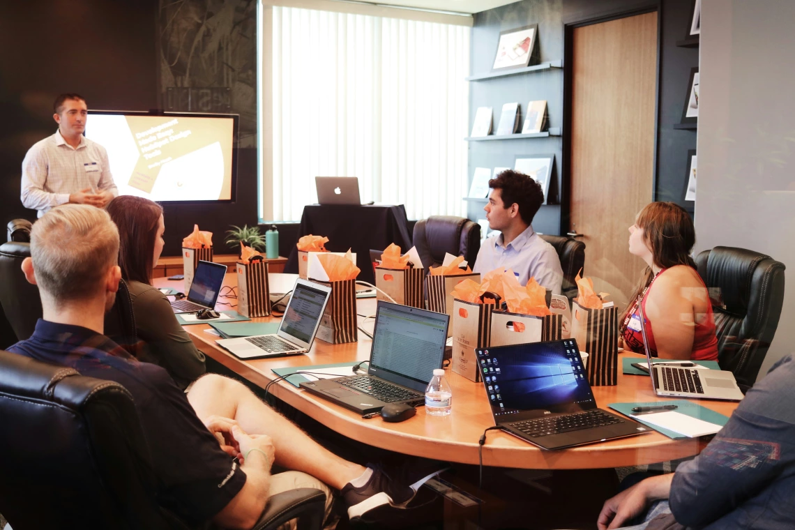 conference room with people talking